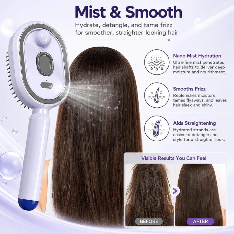 New Electric Steam Hair Brush - Rechargeable Detangling Comb