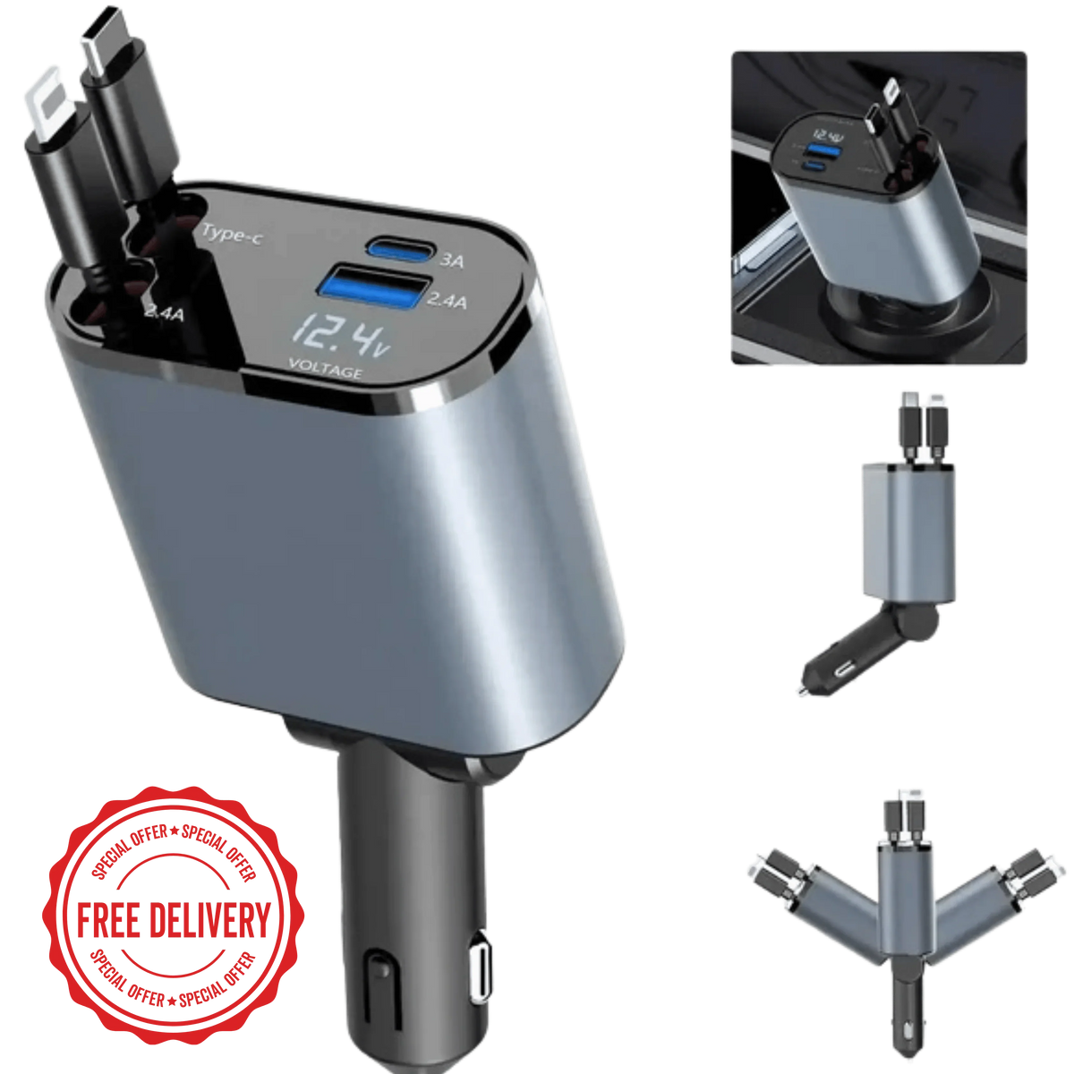 4-in-1 Retractable Car Charger