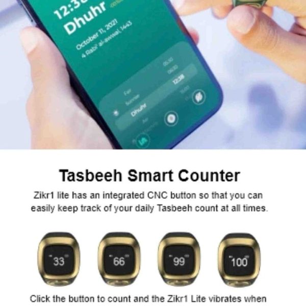 Digital Tasbih Zikr Ring with Qibla App