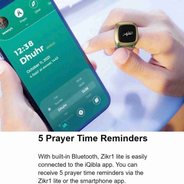 Digital Tasbih Zikr Ring with Qibla App
