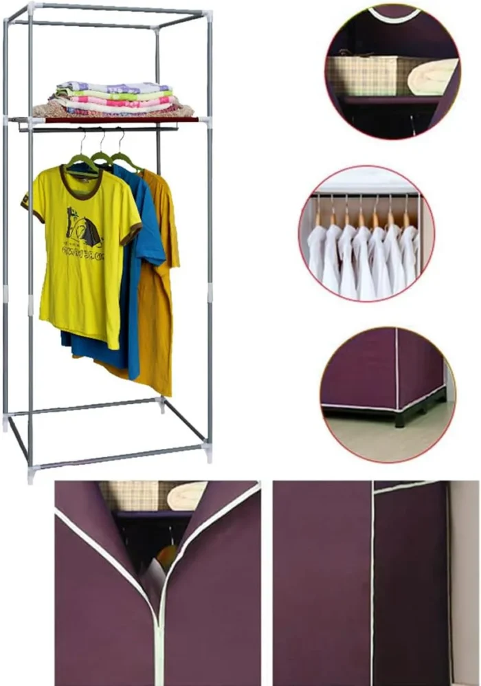 Portable Closet Wardrobe,Closet Storage Organizer Wardrobe Clothes Storage Shelves Non-Woven Fabric Cover Multi-Grid Hanger